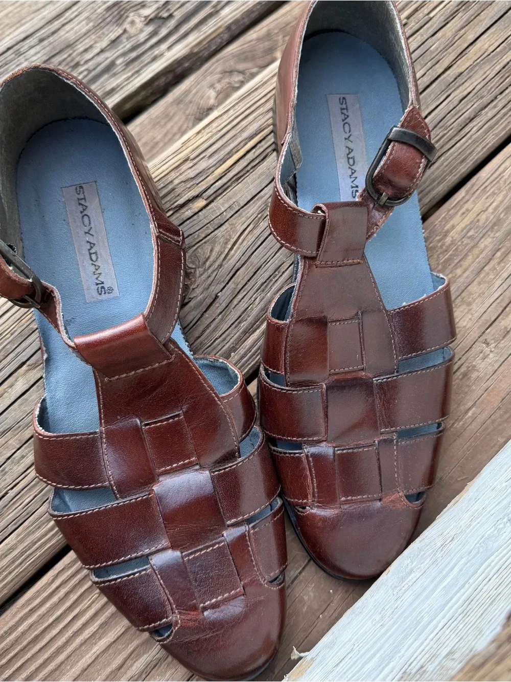 Stacy Adams Brown Leather Fisherman Sandals Men’s Size 10.5M Woven Buckle